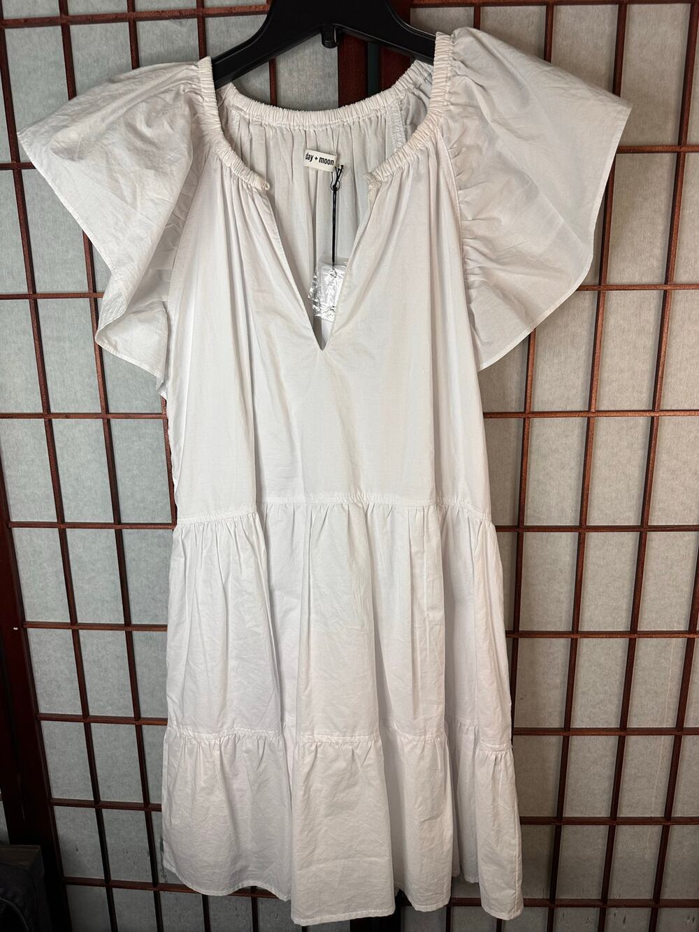 Day + Moon LWD Cotton blend white dress small short mini bridal, bachelorette